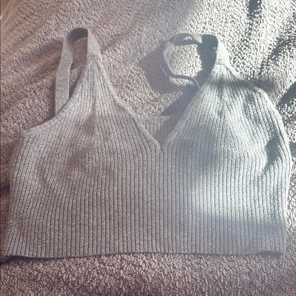 Gray Ribbed Gilly Hicks Knit Crop Top